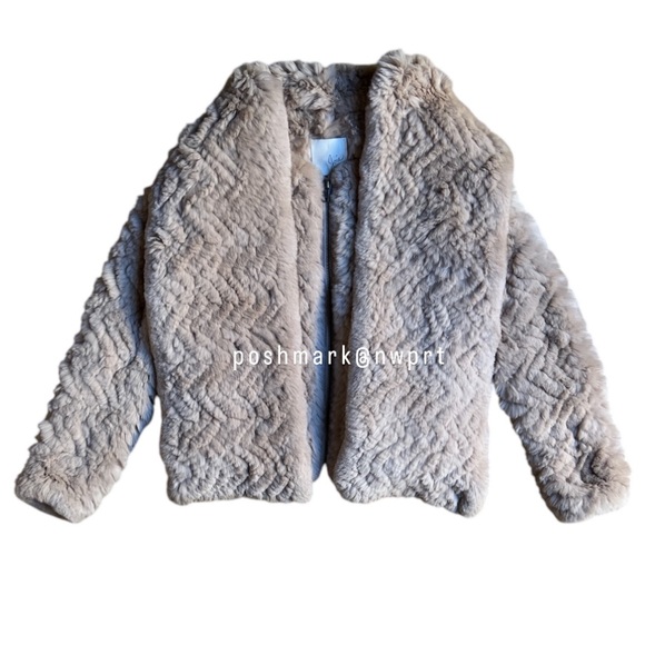 JOIE 🐰 Sela Rabbit Fur Jacket Coat Sweater Scarf Mushroom Beige XS - Picture 4 of 15